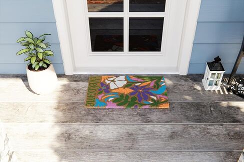 Avera Products Abstract Floral Welcome Natural Coir Doormat Anti-Slip Rubber Back | 17" x 29" Perfect for Outdoors | Fun Front Doormat | Colorful and Funny Welcoming in Saudi Arabia