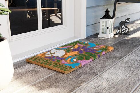 Avera Products Abstract Floral Welcome Natural Coir Doormat Anti-Slip Rubber Back | 17" x 29" Perfect for Outdoors | Fun Front Doormat | Colorful and Funny Welcoming in Saudi Arabia
