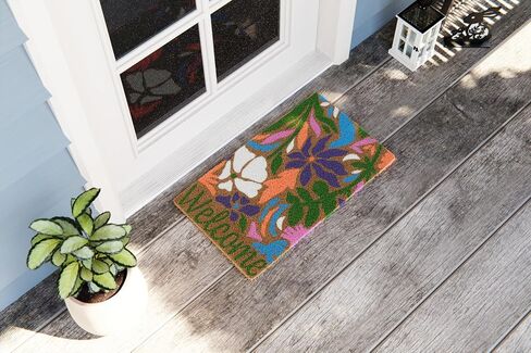 Avera Products Abstract Floral Welcome Natural Coir Doormat Anti-Slip Rubber Back | 17" x 29" Perfect for Outdoors | Fun Front Doormat | Colorful and Funny Welcoming in Saudi Arabia