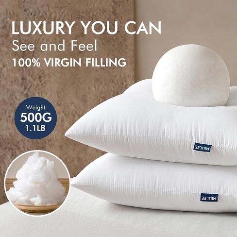 MIULEE Throw Pillows Inserts, Pack of 2 18x18 Inch 100% Virgin Fiber Filling Bed Couch Pillows in Kuwait