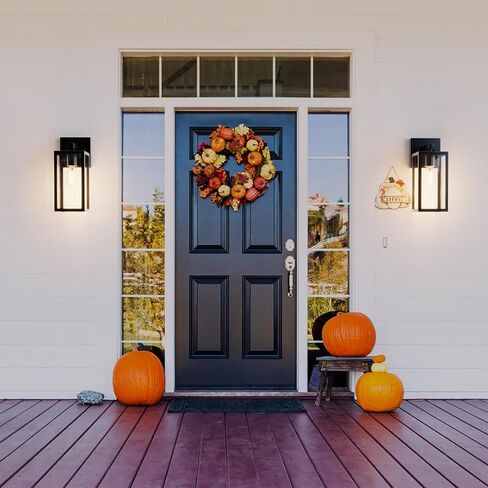 Outdoor Wall Lights, 12.4 Inch Waterproof Lanterns with Frame and Clear Glass Shade, Exterior Front Porch Lights Matte Black Wall Sconce, Modern Mounted Lighting for Patio Entryway Hallway, 2 Pack in Saudi Arabia