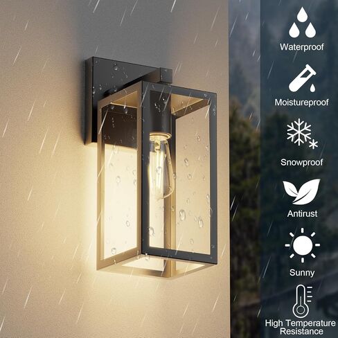 Outdoor Wall Lights, 12.4 Inch Waterproof Lanterns with Frame and Clear Glass Shade, Exterior Front Porch Lights Matte Black Wall Sconce, Modern Mounted Lighting for Patio Entryway Hallway, 2 Pack in Saudi Arabia