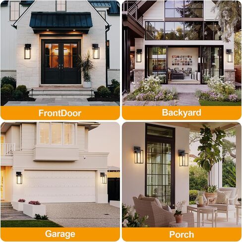 Outdoor Wall Lights, 12.4 Inch Waterproof Lanterns with Frame and Clear Glass Shade, Exterior Front Porch Lights Matte Black Wall Sconce, Modern Mounted Lighting for Patio Entryway Hallway, 2 Pack in Saudi Arabia