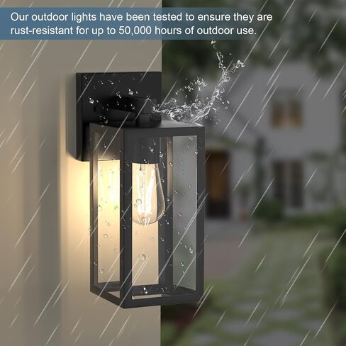 Outdoor Wall Lights, 12.4 Inch Waterproof Lanterns with Frame and Clear Glass Shade, Exterior Front Porch Lights Matte Black Wall Sconce, Modern Mounted Lighting for Patio Entryway Hallway, 2 Pack in Saudi Arabia