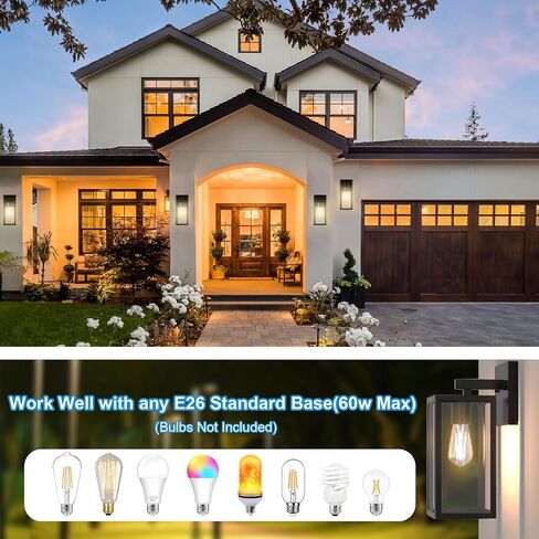 Outdoor Wall Lights, 12.4 Inch Waterproof Lanterns with Frame and Clear Glass Shade, Exterior Front Porch Lights Matte Black Wall Sconce, Modern Mounted Lighting for Patio Entryway Hallway, 2 Pack in Saudi Arabia