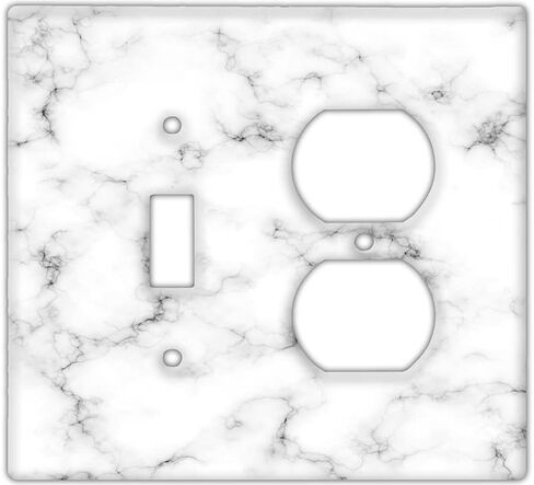 Decorative Wall Switch Cover Plate - White Marble Decor Switch Plate - Beautiful Stone Marble Finish With Colors of White and a Little Bit of Grey (Single Outlet Cover) in Kuwait