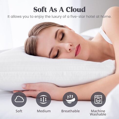 puredown® Goose Feather Down Pillow with 2 Pillowcases, Soft Fluffy Medium Firm Luxury Hotel Collection Pillow for Sleeping, Bed Pillows Queen Size Set of 2 for Side Back, Stomach or Sleeper. in Kuwait