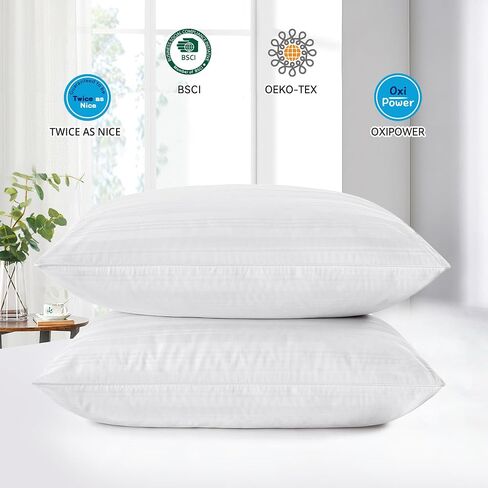 puredown® Goose Feather Down Pillow with 2 Pillowcases, Soft Fluffy Medium Firm Luxury Hotel Collection Pillow for Sleeping, Bed Pillows Queen Size Set of 2 for Side Back, Stomach or Sleeper. in Kuwait