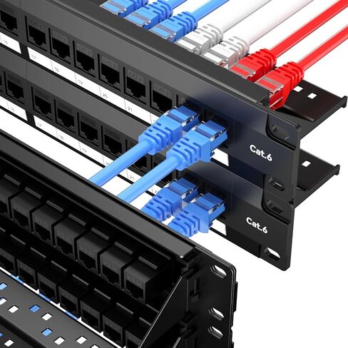 24 Port Cat6 Patch Panel, 10G Pass-Through Keystone RJ45 Coupler, UTP 19-Inch 1U Patch Panel with Removable Back Bar, Ethernet Network Patch Panel for Cat5, Cat5e, Cat6 Cabling in Kuwait