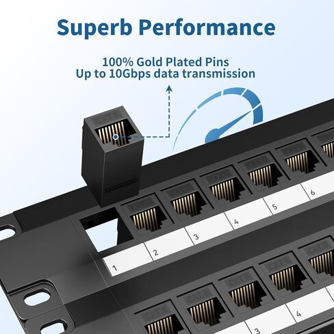 24 Port Cat6 Patch Panel, 10G Pass-Through Keystone RJ45 Coupler, UTP 19-Inch 1U Patch Panel with Removable Back Bar, Ethernet Network Patch Panel for Cat5, Cat5e, Cat6 Cabling in Kuwait