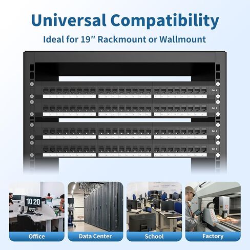 24 Port Cat6 Patch Panel, 10G Pass-Through Keystone RJ45 Coupler, UTP 19-Inch 1U Patch Panel with Removable Back Bar, Ethernet Network Patch Panel for Cat5, Cat5e, Cat6 Cabling in Kuwait