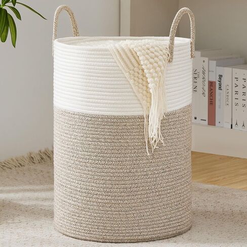 Cotton Rope Laundry Basket by YOUDENOVA, 58L Woven Collapsible Laundry Hamper, Clothes Hamper with Reinforced Handles in the Laundry Room, Bedroom, Bathroom, Brown in Saudi Arabia