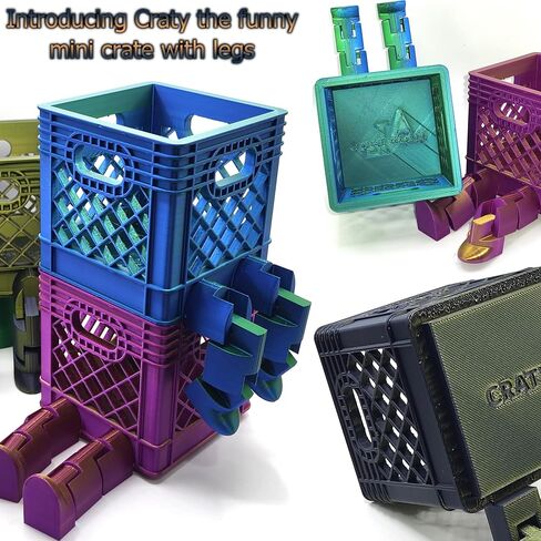 Craty the Funny Mini Crate with Legs - Cute Home Decor, Bathroom Organizers and Storage for Small Items, Lego Bin, Desk Organizer, Business Card Holder, Pencil Box, Makeup Organize (Gold & Purple) in Saudi Arabia