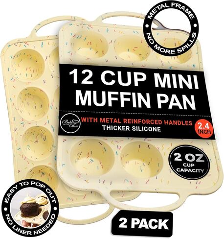 2 Pack Silicone Mini Muffin Pan 12 Count – Non-Stick Silicone Muffin Pans for Baking, BPA-Free Cupcake Pans for Baking, Easy Release, Metal Handles, Oven & Dishwasher Safe in Saudi Arabia