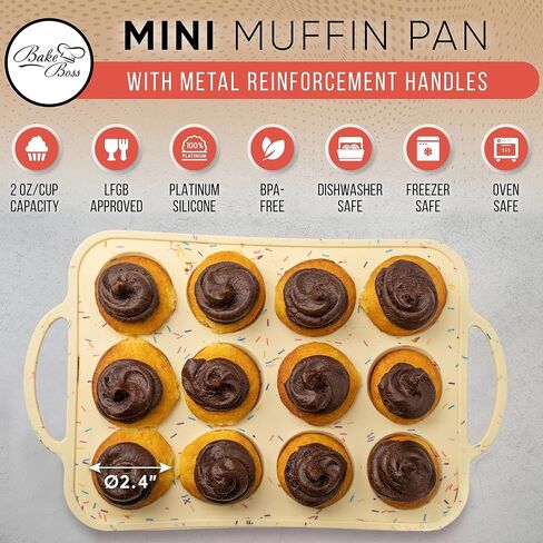 2 Pack Silicone Mini Muffin Pan 12 Count – Non-Stick Silicone Muffin Pans for Baking, BPA-Free Cupcake Pans for Baking, Easy Release, Metal Handles, Oven & Dishwasher Safe in Saudi Arabia