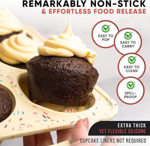 2 حزمة سيليكون ميني مافن عموم 12 عدد-مقالي غير مصقفة للسيليكون للخبز ، مقالي كب كيك خالية من BPA للخبز ، إطلاق سهلة ، مقابض معدنية ، فرن وغسالة صحون آمنة in Kuwait