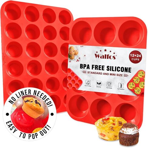 Walfos Muffin Pan Set - 12 Cups Regular Silicone Cupcake Pan, Non-stick and BPA Free, Great for Making Muffin Cakes, Tart, Fat Bombs - Dishwasher Safe, 2-Piece in Saudi Arabia