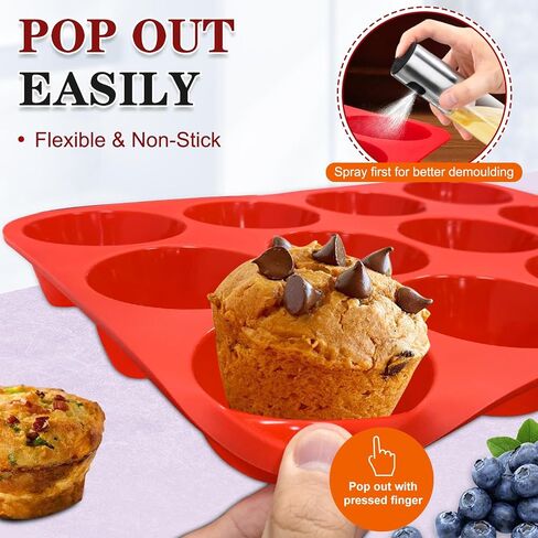 Walfos Muffin Pan Set - 12 Cups Regular Silicone Cupcake Pan, Non-stick and BPA Free, Great for Making Muffin Cakes, Tart, Fat Bombs - Dishwasher Safe, 2-Piece in Saudi Arabia