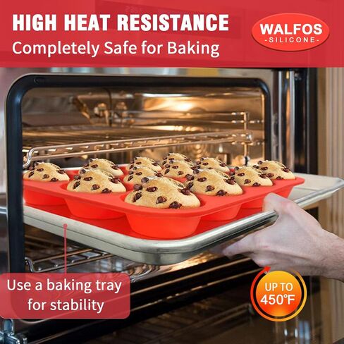 Walfos Muffin Pan Set - 12 Cups Regular Silicone Cupcake Pan, Non-stick and BPA Free, Great for Making Muffin Cakes, Tart, Fat Bombs - Dishwasher Safe, 2-Piece in Saudi Arabia