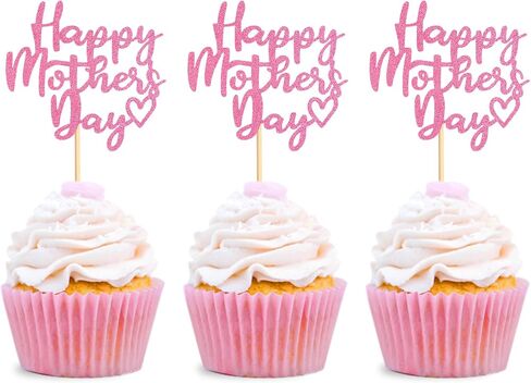 30 pcs Mother's Day Cupcake Topper Happy Mother's Day Pink Party Cake Decorations Cupcake Toppers Picks for Mother's Birthday Party 30pcs (Teddy Bear Pink) in Saudi Arabia