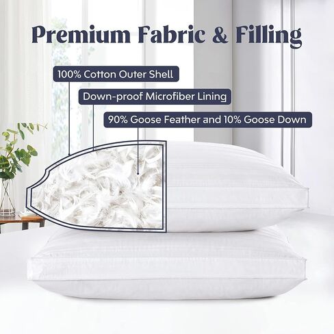 puredown® Goose Feather Down Pillow with 2 Pillowcases, Soft Fluffy Medium Firm Luxury Hotel Collection Pillow for Sleeping, Bed Pillows Queen Size Set of 2 for Side Back, Stomach or Sleeper. in Kuwait
