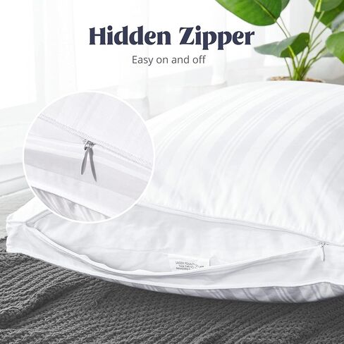 puredown® Goose Feather Down Pillow with 2 Pillowcases, Soft Fluffy Medium Firm Luxury Hotel Collection Pillow for Sleeping, Bed Pillows Queen Size Set of 2 for Side Back, Stomach or Sleeper. in Kuwait