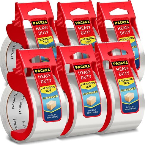 Heavy Duty Packing Tape with Dispenser, Clear Shipping Tape Packaging Tape Dispensers for Shipping Mailing Moving Sealing Storage and Packing, 2 in. x 55 yd., 6 Tape Rolls with Dispensers in Saudi Arabia