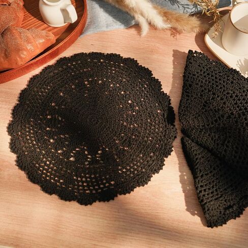 PHANTOMON Crochet Doilies Handmade Round Cotton Lace Table Placemats Knitted Tablecloth, Star Pattern Rippled Edge, Pack of 4 in Kuwait