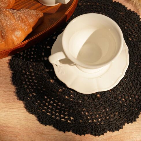 PHANTOMON Crochet Doilies Handmade Round Cotton Lace Table Placemats Knitted Tablecloth, Star Pattern Rippled Edge, Pack of 4 in Kuwait