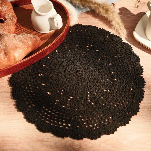 PHANTOMON Crochet Doilies Handmade Round Cotton Lace Table Placemats Knitted Tablecloth, Star Pattern Rippled Edge, Pack of 4 in Kuwait