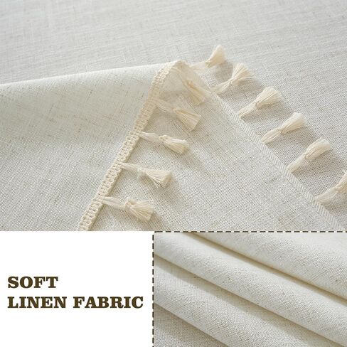 Table Cloth Rectangle Table Heavy Duty Cotton Linen Texture Tablecloth Farmhouse Waterproof Wrinkle Free Table Cover with Ivory Tassel for Kitchen Dining Holiday Party, Ivory, 55" x 75" in Kuwait