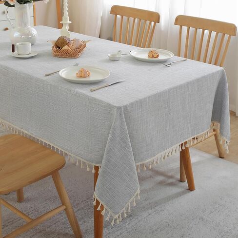 Table Cloth Rectangle Table Heavy Duty Cotton Linen Texture Tablecloth Farmhouse Waterproof Wrinkle Free Table Cover with Ivory Tassel for Kitchen Dining Holiday Party, Ivory, 55" x 75" in Kuwait