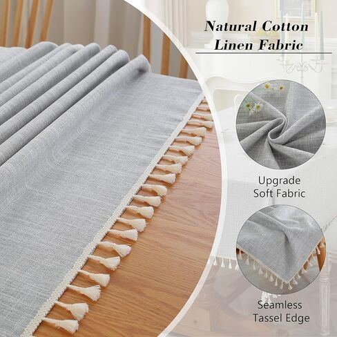 Table Cloth Rectangle Table Heavy Duty Cotton Linen Texture Tablecloth Farmhouse Waterproof Wrinkle Free Table Cover with Ivory Tassel for Kitchen Dining Holiday Party, Ivory, 55" x 75" in Kuwait