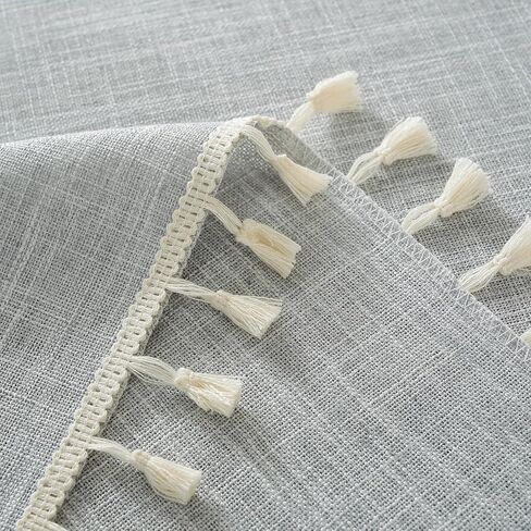 Table Cloth Rectangle Table Heavy Duty Cotton Linen Texture Tablecloth Farmhouse Waterproof Wrinkle Free Table Cover with Ivory Tassel for Kitchen Dining Holiday Party, Ivory, 55" x 75" in Kuwait