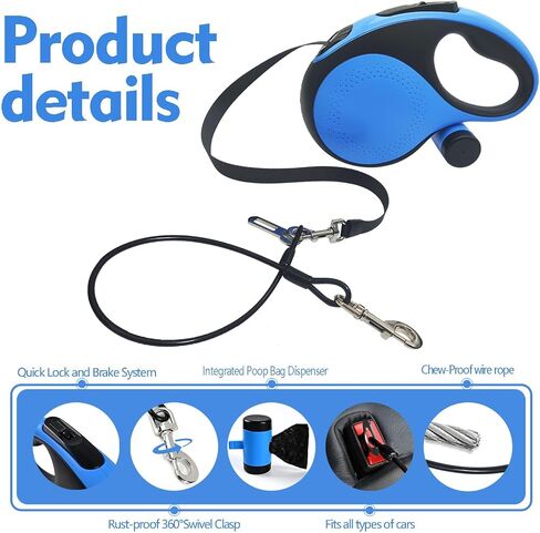 26Ft Retractable Dog Leash with Chew Proof Cable,Heavy Duty Dog Leash with Removable Poop Bags for Medium Large Dogs up to 110lbs,Strong Nylon Tape No Tangle,One-Handed Brake (White) in Saudi Arabia