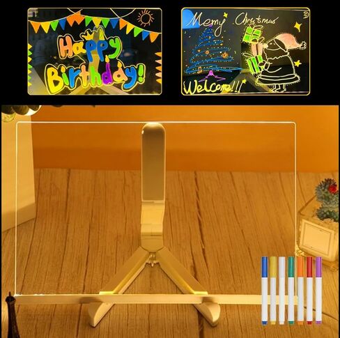 Light up Acrylic Message Board, Led Note Board with Colors, Light up Dry Erase Board with Adjustable Stand Creative Rewritable Message Board DIY Drawing Light Board (7.9 X 7.9“) in Saudi Arabia