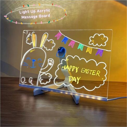 Light up Acrylic Message Board, Led Note Board with Colors, Light up Dry Erase Board with Adjustable Stand Creative Rewritable Message Board DIY Drawing Light Board (7.9 X 7.9“) in Saudi Arabia