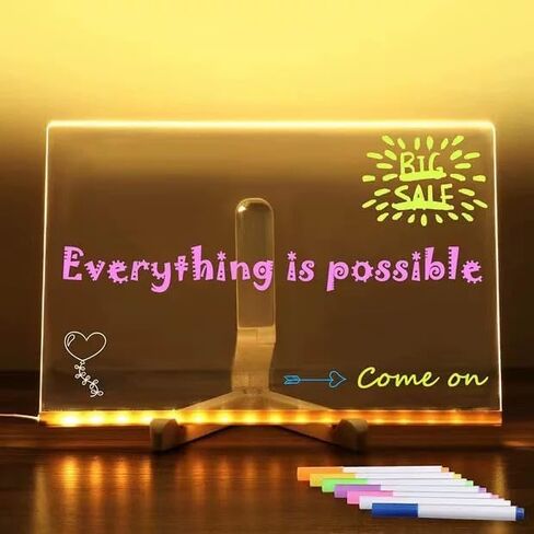 Light up Acrylic Message Board, Led Note Board with Colors, Light up Dry Erase Board with Adjustable Stand Creative Rewritable Message Board DIY Drawing Light Board (7.9 X 7.9“) in Saudi Arabia