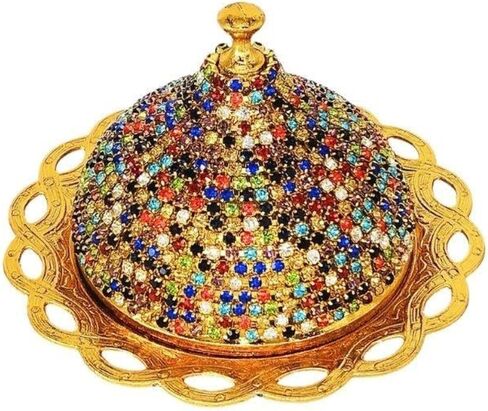 Turkish Delight Small Zamac Bowl 3.54 x 4.72 x 4.72 inches/Ottoman, Greek, Arabic, Turkish Motifs/Confectionery, Fruit Serving Bowl/Stone Embroidered Turkish Delight, Tea, Decorative (Gold) in Saudi Arabia