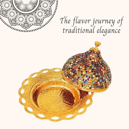 Turkish Delight Small Zamac Bowl 3.54 x 4.72 x 4.72 inches/Ottoman, Greek, Arabic, Turkish Motifs/Confectionery, Fruit Serving Bowl/Stone Embroidered Turkish Delight, Tea, Decorative (Gold) in Saudi Arabia