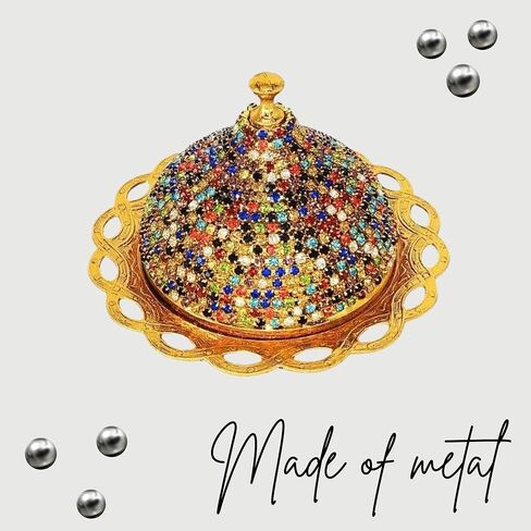 Turkish Delight Small Zamac Bowl 3.54 x 4.72 x 4.72 inches/Ottoman, Greek, Arabic, Turkish Motifs/Confectionery, Fruit Serving Bowl/Stone Embroidered Turkish Delight, Tea, Decorative (Gold) in Saudi Arabia