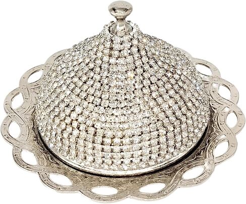 Turkish Delight Small Zamac Bowl 3.54 x 4.72 x 4.72 inches/Ottoman, Greek, Arabic, Turkish Motifs/Confectionery, Fruit Serving Bowl/Stone Embroidered Turkish Delight, Tea, Decorative (Gold) in Saudi Arabia