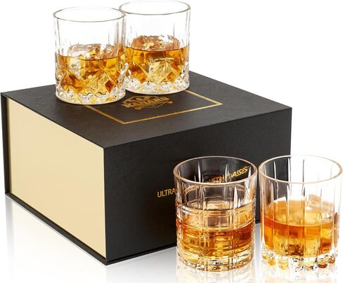 KANARS Whiskey Glasses Mixed, 10 Oz Scotch Glasses Set of 6, Rock Bar Tumblers 3 Patterns in Luxury Gift Box for Birthday, Anniversary, Valentines Day and Wedding in Saudi Arabia