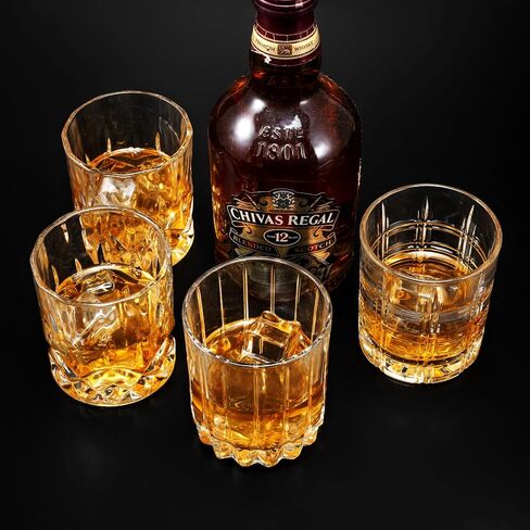 KANARS Whiskey Glasses Mixed, 10 Oz Scotch Glasses Set of 6, Rock Bar Tumblers 3 Patterns in Luxury Gift Box for Birthday, Anniversary, Valentines Day and Wedding in Saudi Arabia
