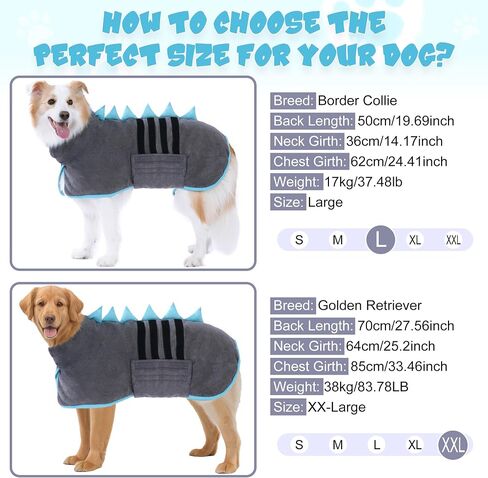 Super Absorbent Dog Bathrobe, Microfiber Bath Robe Towel for Fast Drying, Cozy Fit, Adjustable Belly Strap, Unique Dinosaur Design Dog Drying Coat for Bath, Rainy Walks & Cold Weather in Saudi Arabia