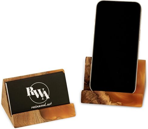 RWA Unique Business Card Holder for Men & Women - Stylish Durable Business Card Stand - Premium Desktop Business Card Holders - Epoxy Wood Desk Accessory Organizer Handcrafted - BASIC, black in Kuwait