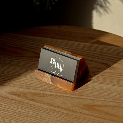 RWA Unique Business Card Holder for Men & Women - Stylish Durable Business Card Stand - Premium Desktop Business Card Holders - Epoxy Wood Desk Accessory Organizer Handcrafted - BASIC, black in Kuwait