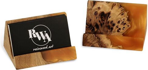 RWA Unique Business Card Holder for Men & Women - Stylish Durable Business Card Stand - Premium Desktop Business Card Holders - Epoxy Wood Desk Accessory Organizer Handcrafted - BASIC, black in Kuwait