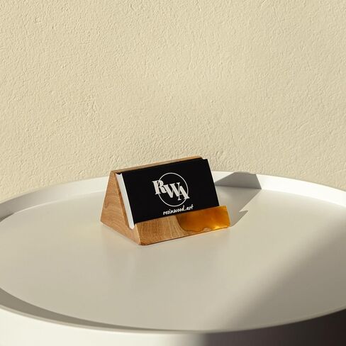 RWA Unique Business Card Holder for Men & Women - Stylish Durable Business Card Stand - Premium Desktop Business Card Holders - Epoxy Wood Desk Accessory Organizer Handcrafted - BASIC, black in Kuwait