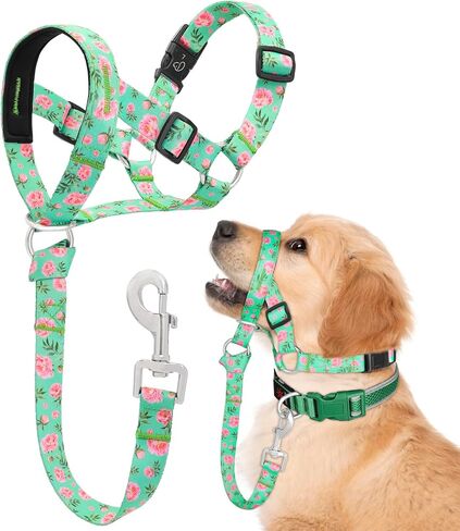 Dog Head Collar, Printed No-Pull Headcollar, Adjustable Dog Head Halter Gentle Lead with Safety Link, 3 Colors Muzzle Leash for Small Medium Large X-Large Dogs Easy Walks (Medium, Mimosa) in Saudi Arabia